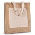 Sac shopping en toile de jute, poche extérieure en coton