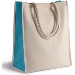 Sac cabas avec anses courtes en coton, toile de jute colorée, 310 g/m²