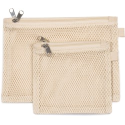 Trousse à double compartiment zippé en filet et en coton canvas, 150 g/m²