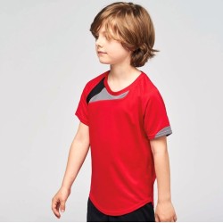 Maillot de sport enfant manches courtes tricolore, 140 g/m²