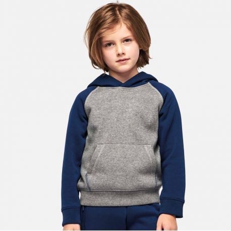 Sweat-shirt de sport enfant à capuche bicolore, 280 g/m²