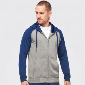 Sweat-shirt zippé de sport adulte à capuche bicolore, 280 g/m²