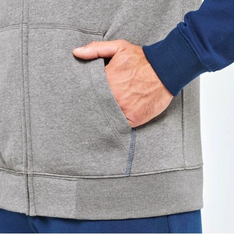 Sweat-shirt zippé de sport adulte à capuche bicolore, 280 g/m²