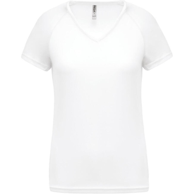 T-shirt femme col V respirant avec manches raglan, 140 g/m²