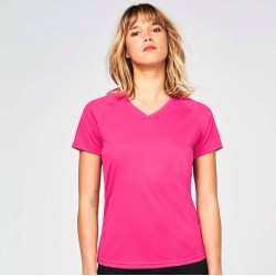 T-shirt femme col V respirant avec manches raglan, 140 g/m²