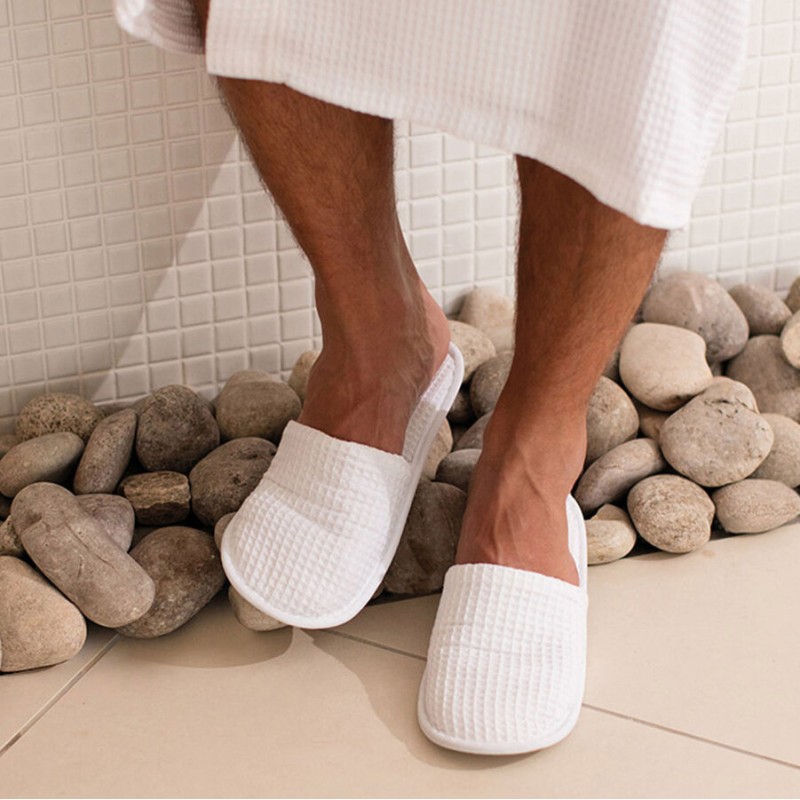 Mules, chausson de bain fermé en tissu gauffré, 220 g/m²