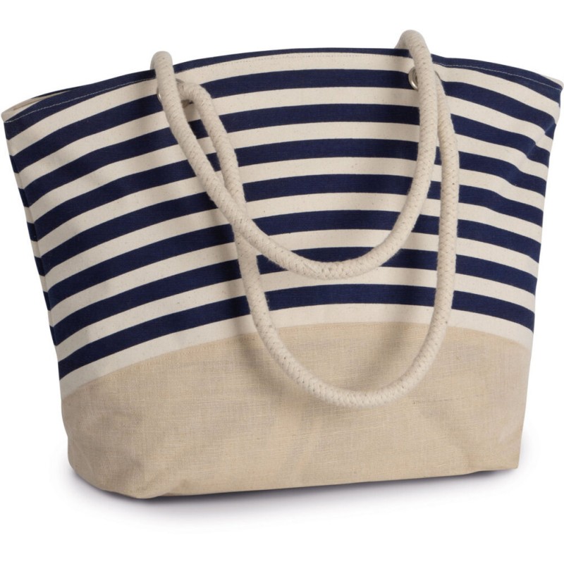 Sac shopping imprimé marinière en coton et jute, 350 g/m²