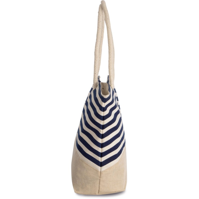 Sac shopping imprimé marinière en coton et jute, 350 g/m²