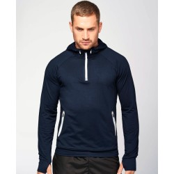 Sweat de sport à capuche col 1/4 zippé manches raglan, 200 g/m²