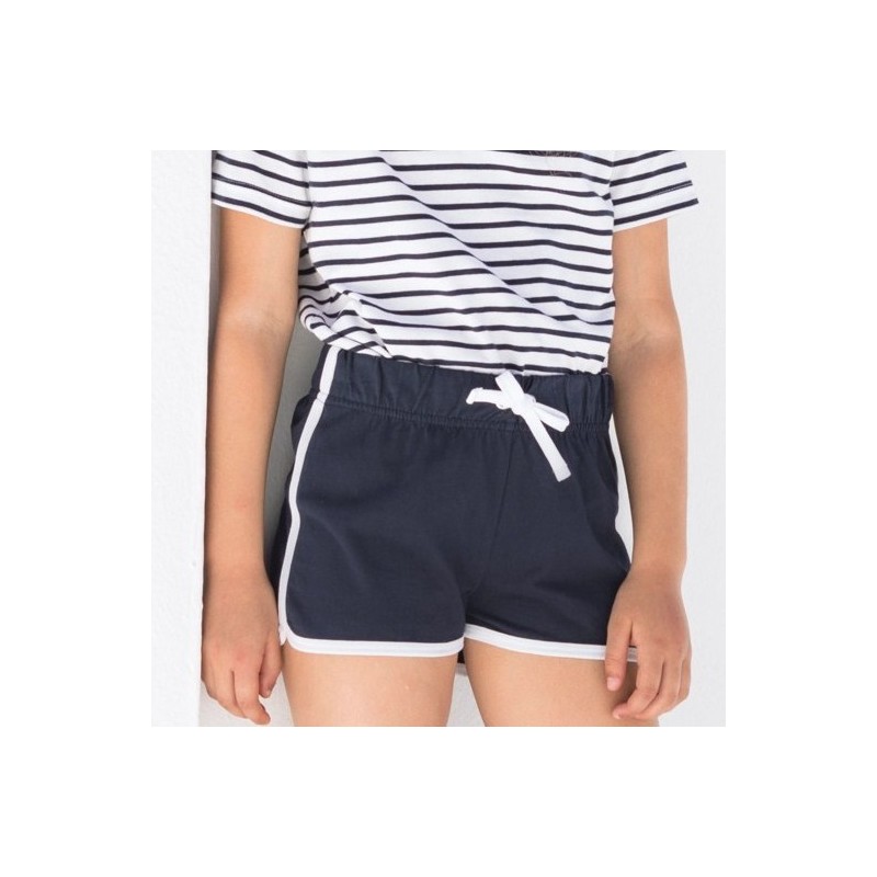 Short rétro enfant avec poches, taille élastique à cordon de serrage