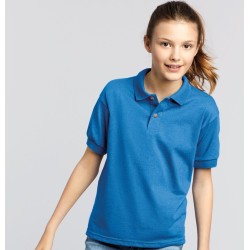 Polo enfant en tricot jersey DryBlend, boutons couleur bois, 214 g/m²