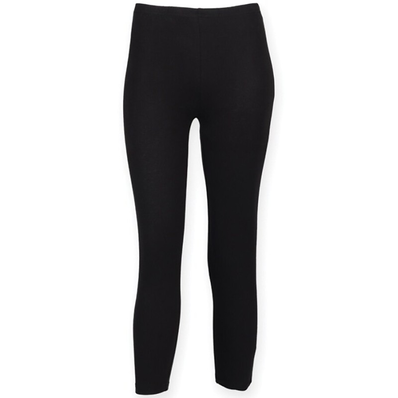 Legging noir 3/4 pour femme, taille élastique, 190 g/m²