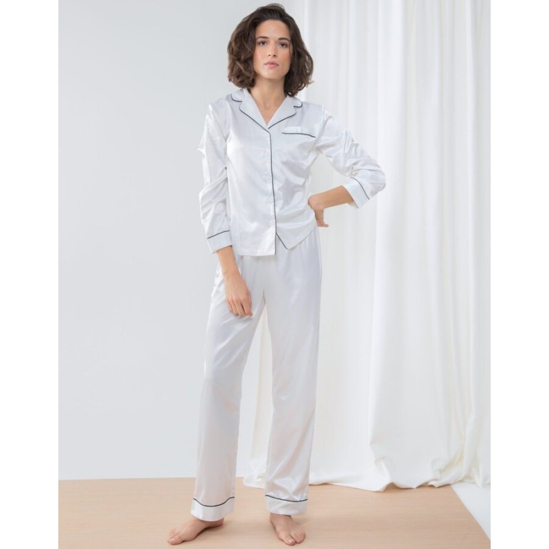 Ensemble pyjama long en satin pour femme