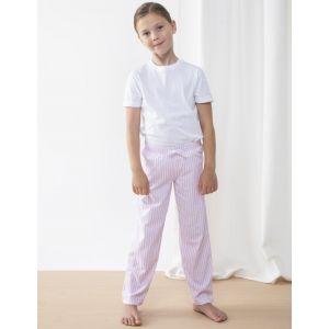 Pyjama long enfant avec t-shirt blanc manches retroussées en coton jersey