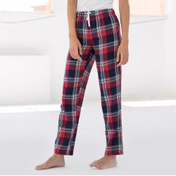 Pantalon femme motif tartan en flanelle, taille élastiquée