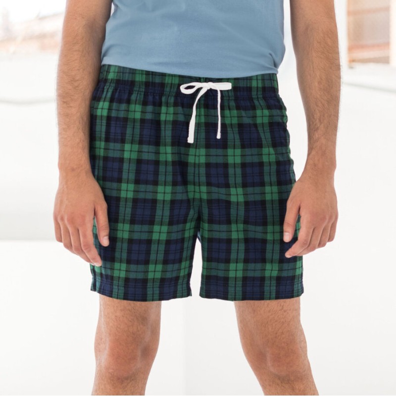 Short homme motif tartan en flanelle, taille élastiquée, 115 g/m²