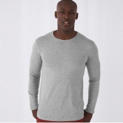 T-shirt homme manches longues en coton bio sans étiquette, 140 g/m²