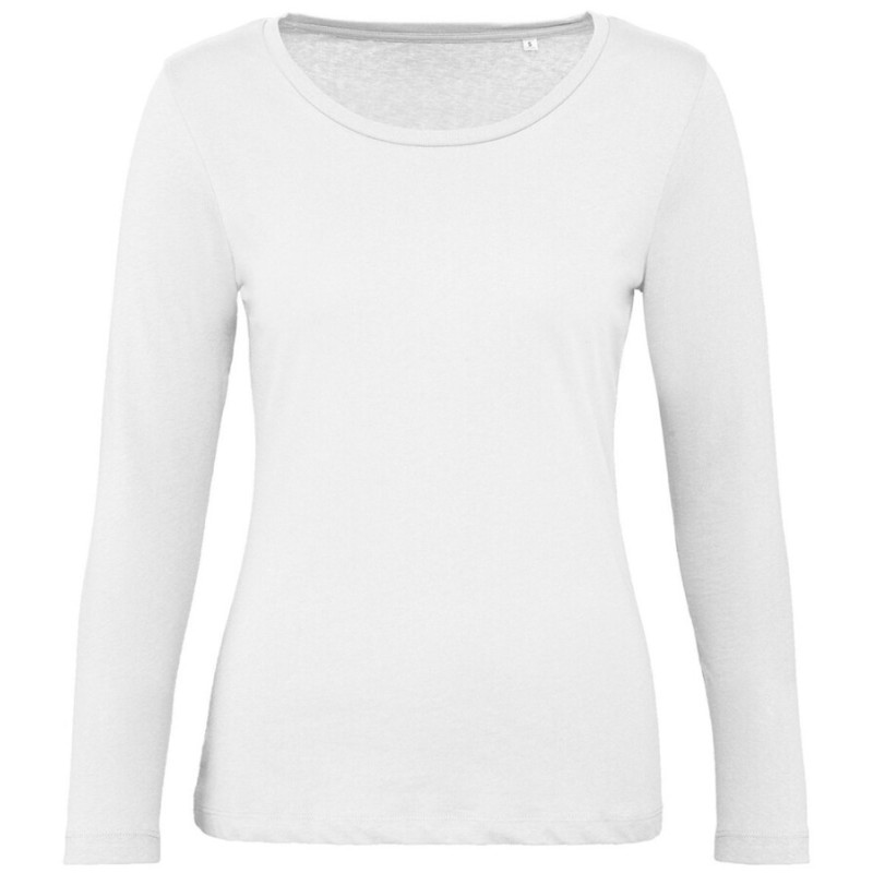 T-shirt femme manches longues en coton bio sans étiquette, 140 g/m²