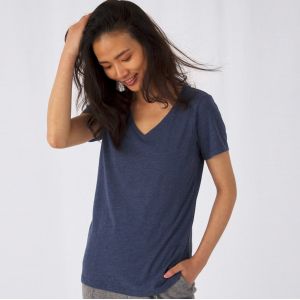 T-shirt femme col V tri-blend doux et respirant, 130 g/m²