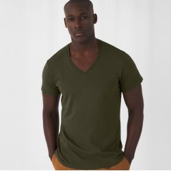 T-shirt homme col V sans étiquette, coton bio ringspun, 140 g/m²