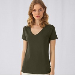 T-shirt femme col V sans étiquette, coton bio ringspun, 140 g/m²