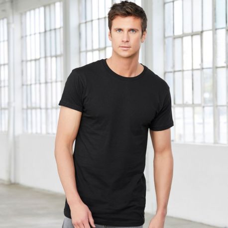 T-shirt long col rond, manches courtes avec base arrondie, 142 g/m²