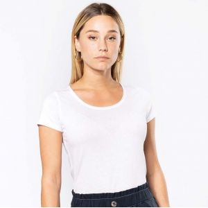 T-shirt fin femme en coton bio sans étiquette de marque, 110 g/m²