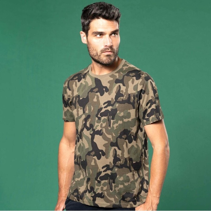 T-shirt homme camouflage manches courtes sans étiquette, 140 g/m²