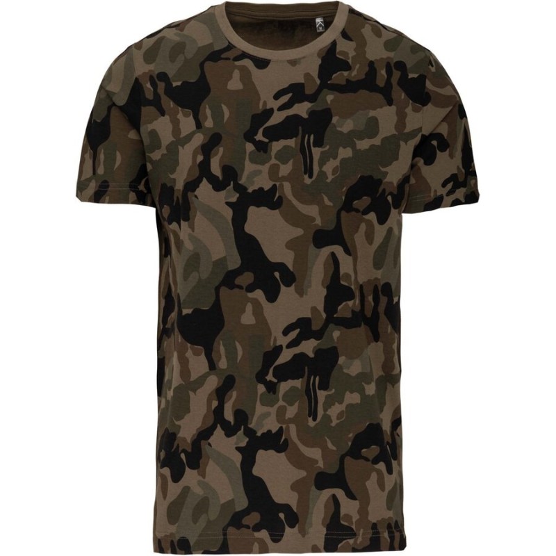 T-shirt homme camouflage manches courtes sans étiquette, 140 g/m²