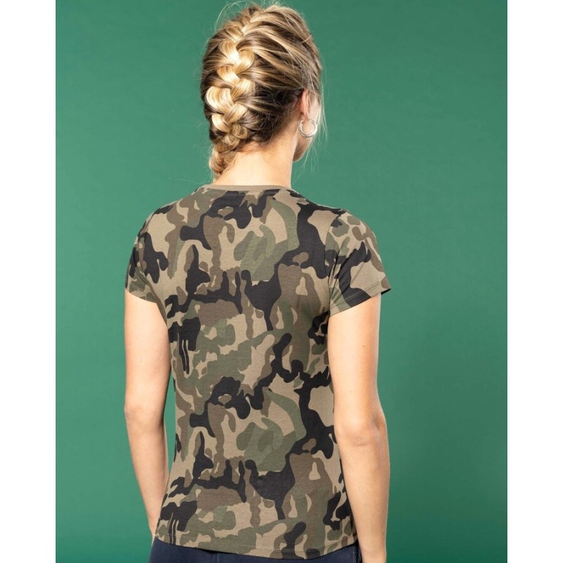 T-shirt femme camouflage manches courtes sans étiquette, 140 g/m²