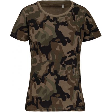 T-shirt femme camouflage manches courtes sans étiquette, 140 g/m²