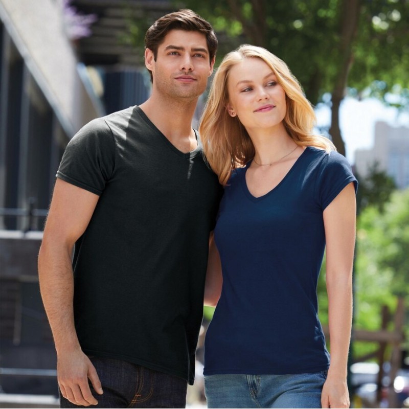 T-shirt col V femme manches courtes en coton ringspun softstyle, 150 g/m²