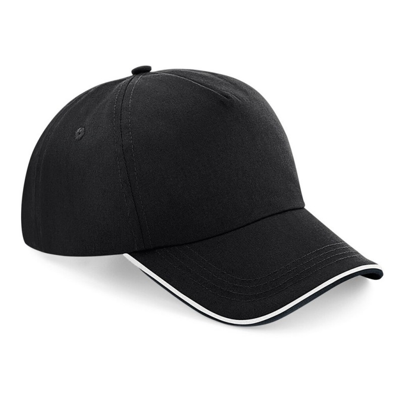 Casquette 5 panneaux en coton avec bord de visière contrastée, 220 g/m²