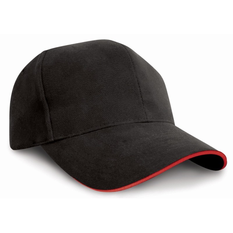 Casquette 6 panneaux bicolore en coton brossé, panneau renforcé, 350 g/m²