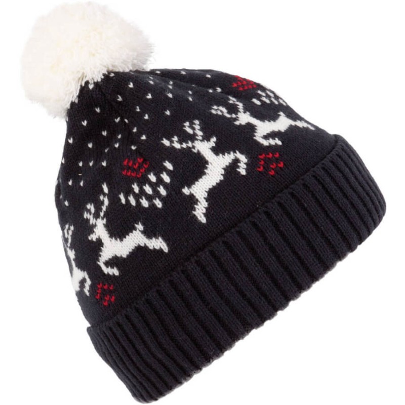 Bonnet d'hiver à pompon aux motifs fantaisie rennes