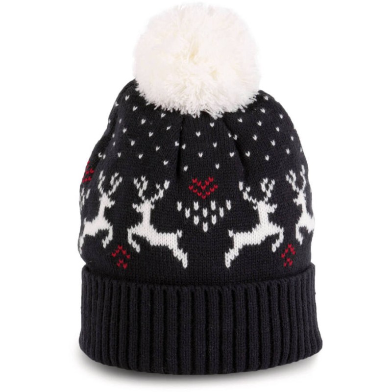 Bonnet d'hiver à pompon aux motifs fantaisie rennes