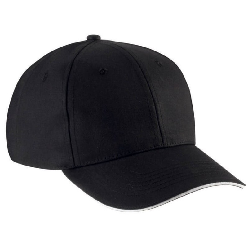 Casquette 6 panneaux bicolore en coton sergé, 180 g/m²