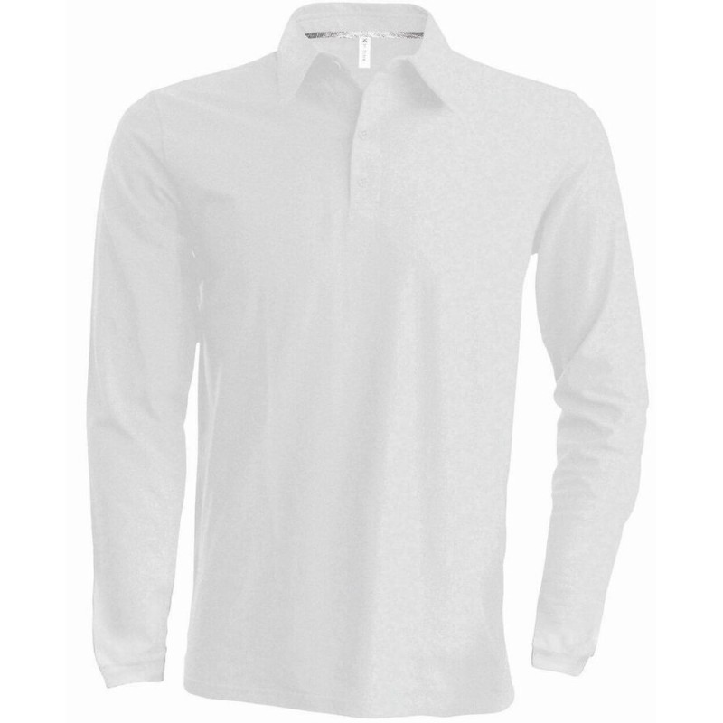 Polo homme manches longues en coton peigné lavable à 60°, 220 g/m²