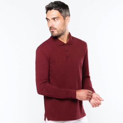 Polo homme manches longues en coton peigné lavable à 60°, 220 g/m²