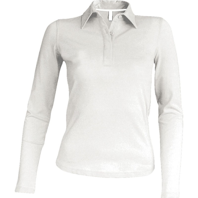Polo femme manches longues en coton peigné lavable à 60°, 220 g/m²