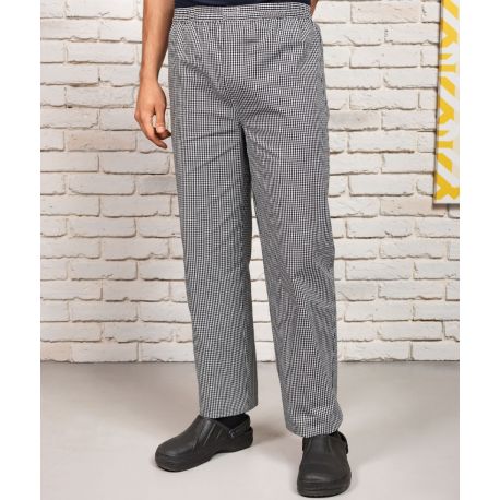Pantalon de cuisine à carreaux, taille élastique, 195 g/m²