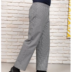 Pantalon de cuisine à carreaux, taille élastique, 195 g/m²