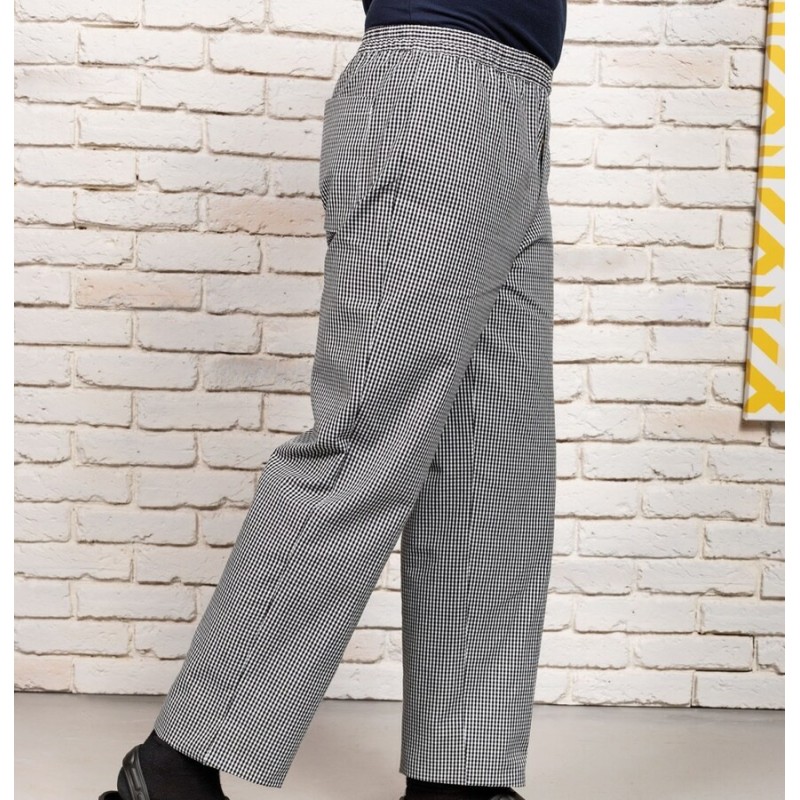 Pantalon de cuisine à carreaux, taille élastique, 195 g/m²