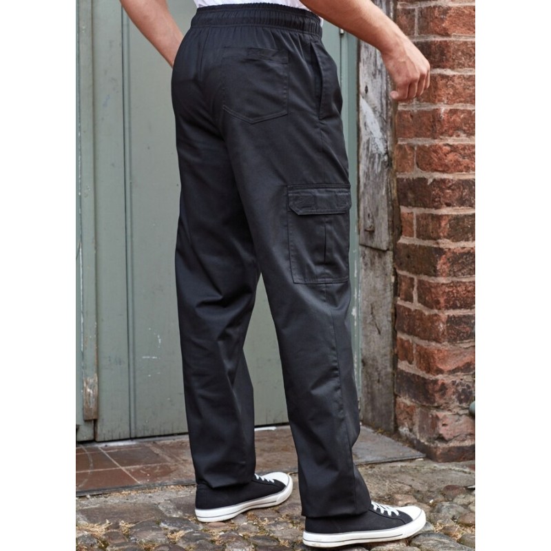 Pantalon de chef de cuisine poches cargo, taille élastique, 195 g/m²