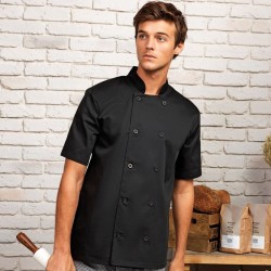 Veste de cuisinier homme fermeture portefeuille manches courtes à boutons