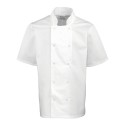 Veste de cuisinier manches courtes à boutons pressions, 195 g/m²