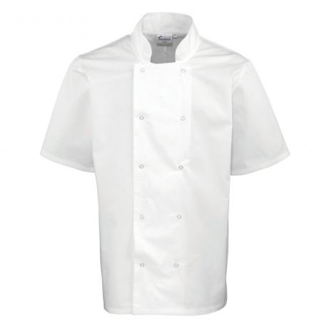 Veste de cuisinier manches courtes à boutons pressions, 195 g/m²