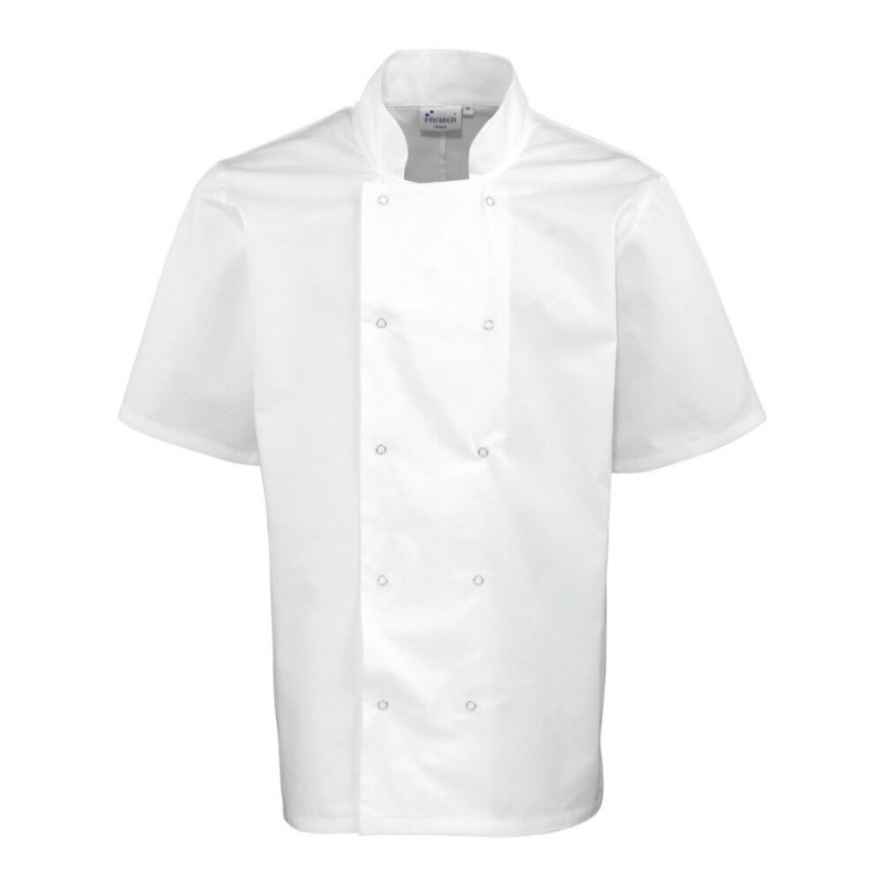 Veste de cuisinier manches courtes à boutons pressions, 195 g/m²