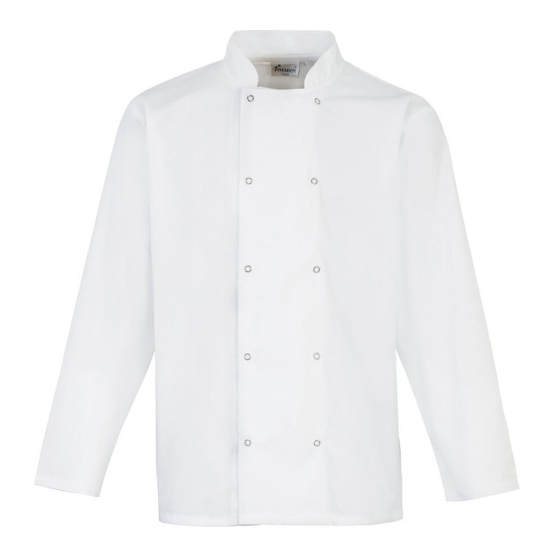 Veste de cuisinier manches longues à boutons pressions, 195 g/m²