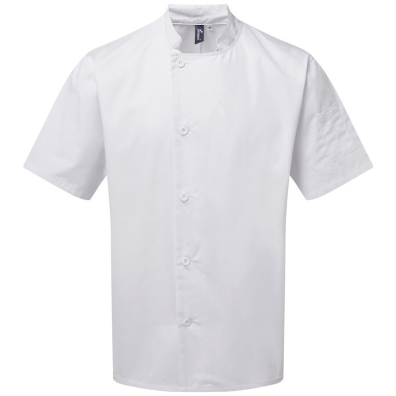 Veste de chef cuisinier manches courtes, boutons de qualité, 170 g/m²